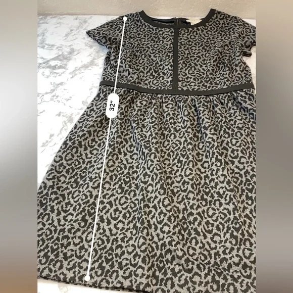 Loft Black & Gray Leopard Print Fit & Flare Dress Size 0 XSmall - Picture 8 of 17